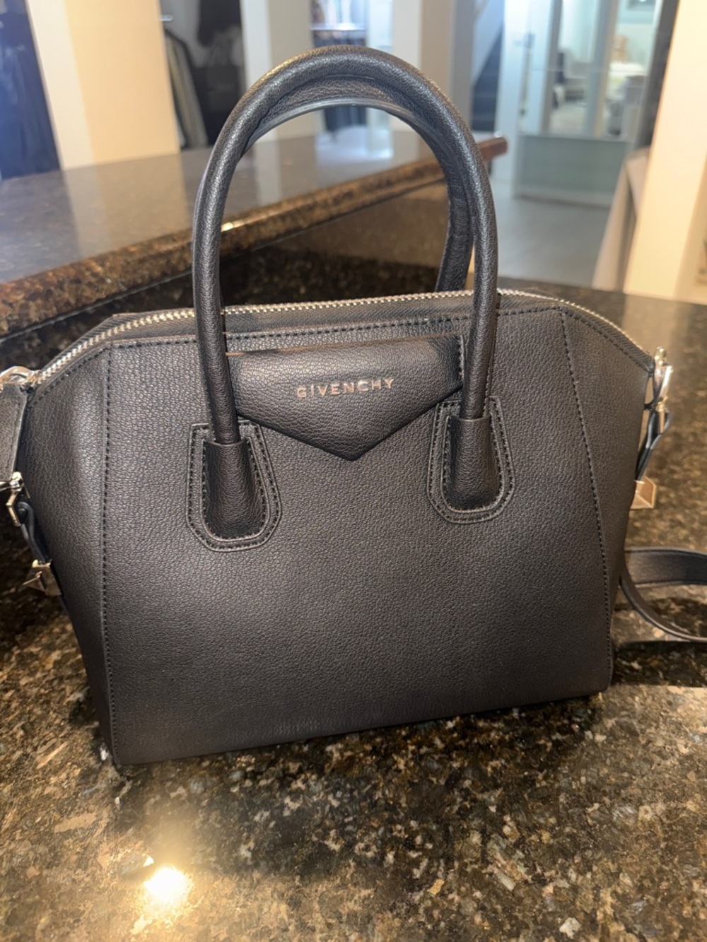 Antigona Black Leather Mini Satchel with Top Handles - Picture 2 of 6